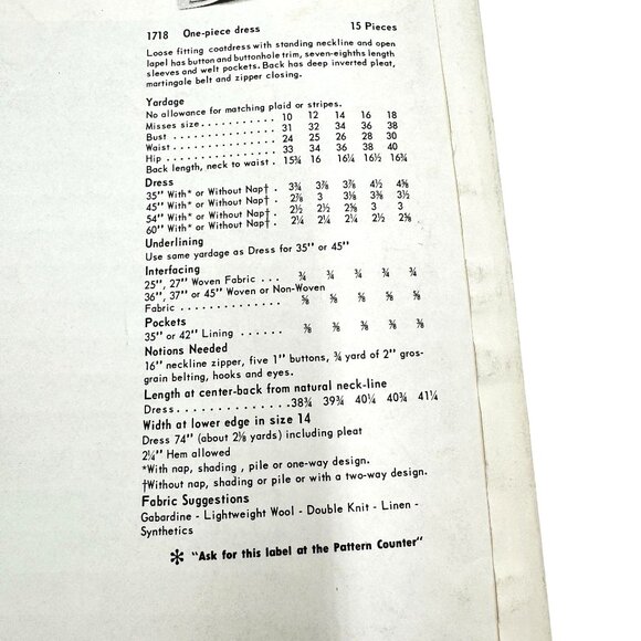 Vogue Paris Original 1960's Dress 1718 Sewing Pattern Christian Dior Size 14 - Picture 3 of 7